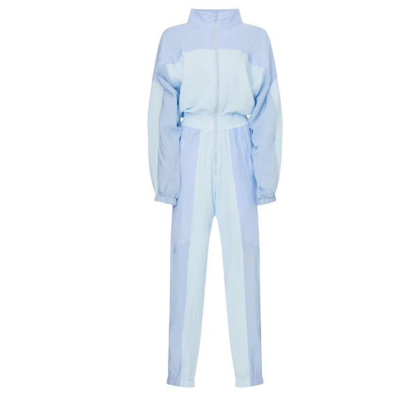 Paradised Blue Retro 80 Jumpsuit MEDIUM Jogger Crinkle Blouson Designer $485 - Picture 7 of 11